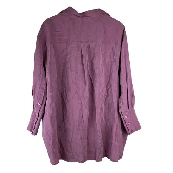Zara Mauve Oversized Button Down Long Sleeve Modal Shirt - Picture 6 of 6